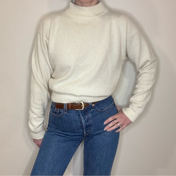 Vintage Nordstrom | Lambswool and Angora Mock Neck Cream Sweater | Size XS - Picture 1 of 5
